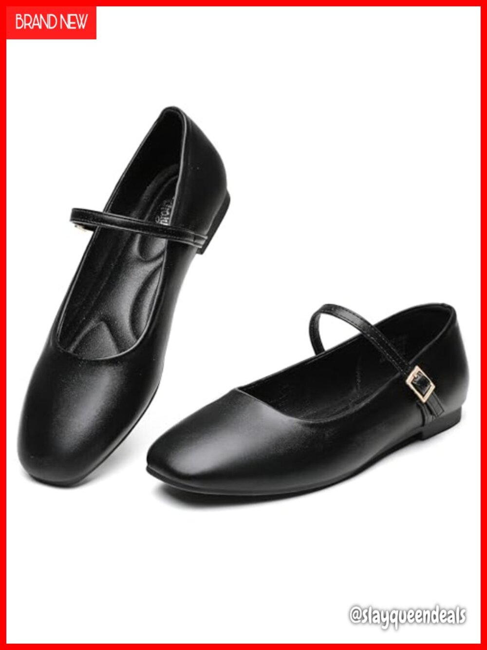 Mary Jane Flats Square Toe Adjustable Buckle Comfortable Slip On Dressy Work